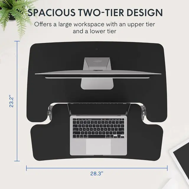 Alt view image 3 of 5 - 28'' Black Height Adjustable Standing Desk Converter Sit-to-Stand Riser with Wide Keyboard Tray Workstation for Home and Office by DT