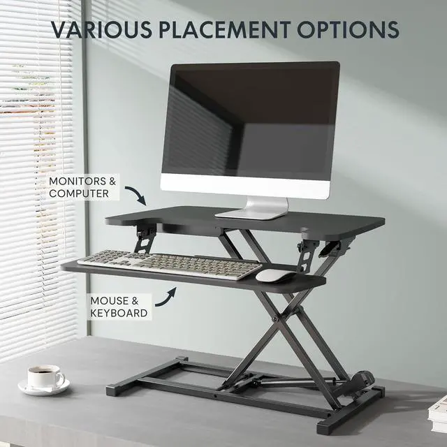 Alt view image 5 of 5 - 28'' Black Height Adjustable Standing Desk Converter Sit-to-Stand Riser with Wide Keyboard Tray Workstation for Home and Office by DT