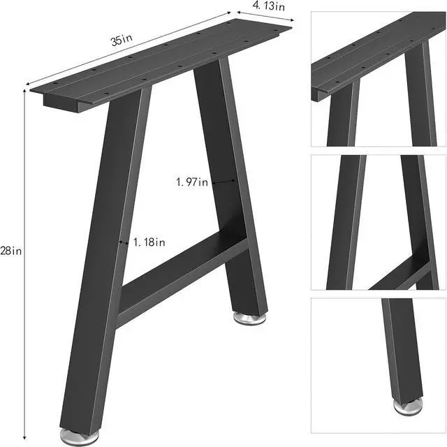 Alt view image 2 of 7 - Metal Table Legs 28 inch Height x 35 Wide with Adjustable Protector Feet, Industrial & Rustic Style Heavy Duty Furniture for Desk/Table, (Bear Up to 800lb), Black, H-Shape Set of 2 by DT