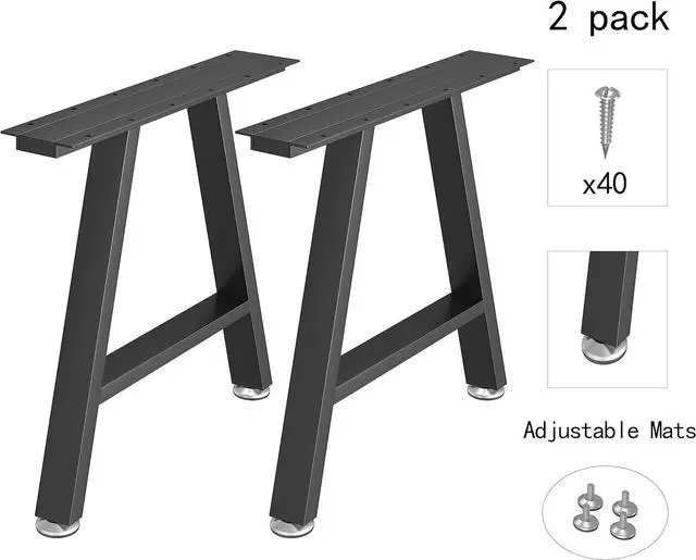 Alt view image 3 of 7 - Metal Table Legs 28 inch Height x 35 Wide with Adjustable Protector Feet, Industrial & Rustic Style Heavy Duty Furniture for Desk/Table, (Bear Up to 800lb), Black, H-Shape Set of 2 by DT