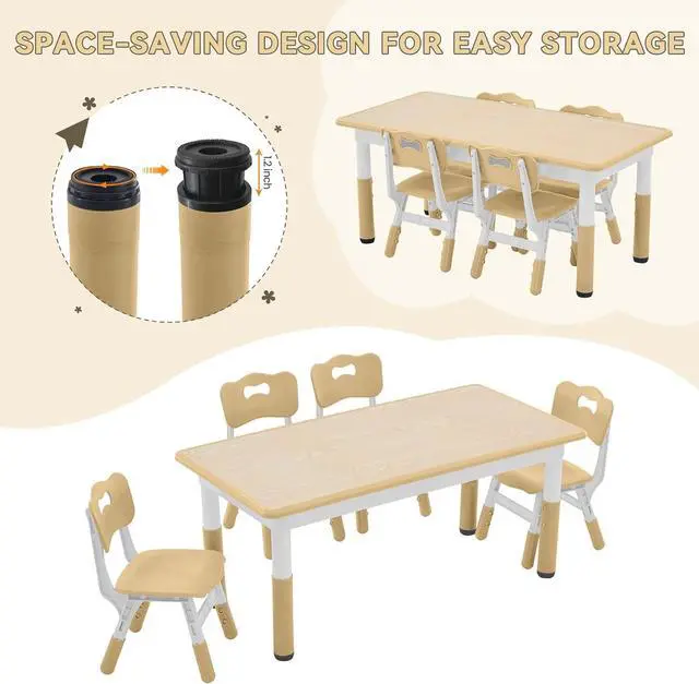 Alt view image 5 of 7 - Kids Study Table and Chairs Set, Height Adjustable Toddler Chair Set for Ages 3-8, Graffiti Desktop (Wooden Brown) by DT