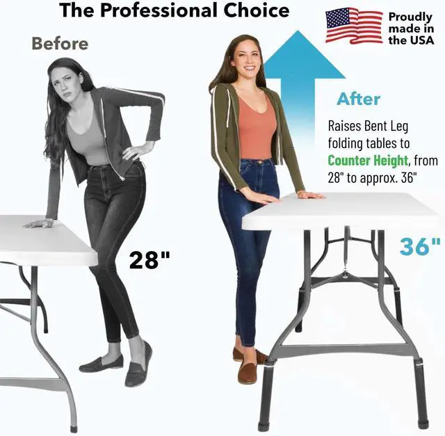 Alt view image 5 of 7 - ® Folding Table Risers - Counter Height (Movable Foot) Made in The USA, Heavy Duty, Sturdy, Portable, Easy-to-Use Extensions Raise Bent Leg Tables (Set of 4) by DT