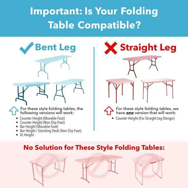 Alt view image 3 of 7 - ® Folding Table Risers - Counter Height (Movable Foot) Made in The USA, Heavy Duty, Sturdy, Portable, Easy-to-Use Extensions Raise Bent Leg Tables (Set of 4) by DT
