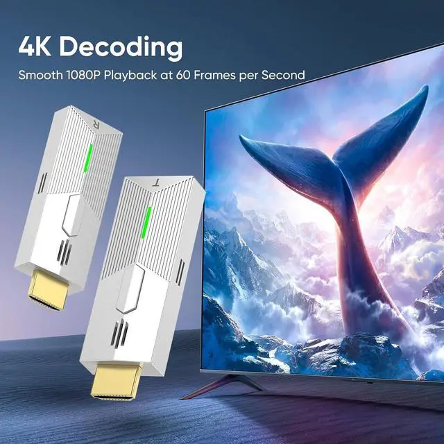 Alt view image 2 of 7 - Wireless HDMI Transmitter and Receiver 328Ft/100M, 4K Decode 1080P@60Hz Plug & Play Adapter, Portable Dual Band 2.4G/5G for Office Meetings, Home Theater, Outdoor Use by DT