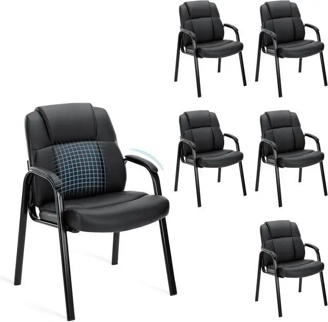 Main image of Waiting Room Chairs Set of 6, Leather Office Desk Reception Guest Stationary Side Chair with Padded Arms for Home Conference Lobby Area Meeting Church Medical Clinic Elderly Student by DT