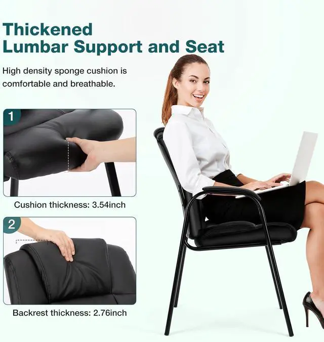 Alt view image 4 of 7 - Waiting Room Chairs Set of 6, Leather Office Desk Reception Guest Stationary Side Chair with Padded Arms for Home Conference Lobby Area Meeting Church Medical Clinic Elderly Student by DT