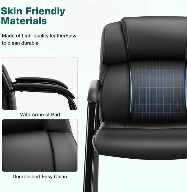 Alt view image 5 of 7 - Waiting Room Chairs Set of 6, Leather Office Desk Reception Guest Stationary Side Chair with Padded Arms for Home Conference Lobby Area Meeting Church Medical Clinic Elderly Student by DT