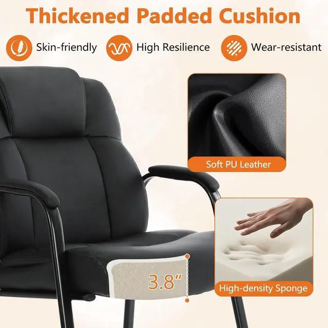 Alt view image 4 of 7 - Big & Tall 500 lb. Guest Chair, Leather Reception Chairs with Sled Base and Padded Arm Rest for Waiting Room Office Home Meeting Conference-Black (8 Pack) by DT