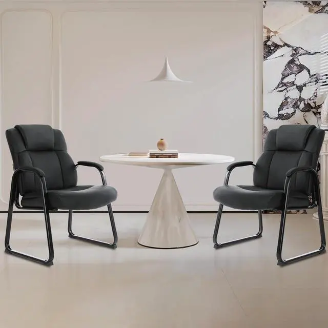 Alt view image 7 of 7 - Big & Tall 500 lb. Guest Chair, Leather Reception Chairs with Sled Base and Padded Arm Rest for Waiting Room Office Home Meeting Conference-Black (8 Pack) by DT