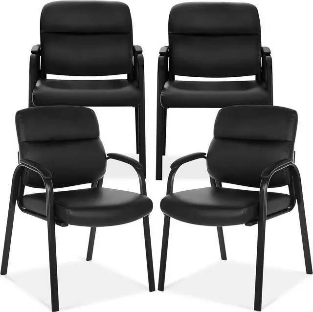 Main image of Leather Guest Chair with Padded Arms, Reception Meeting Conference Waiting Room Lobby Home Desk Big and Tall Executive Office Chair, Black (4 Pack) by DT