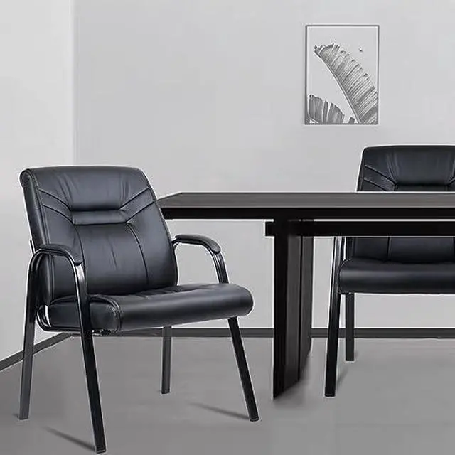 Alt view image 2 of 7 - Big Tall Wide Office Guest Chair Heavy Duty 500lbs Leather Comfy Side Reception Chairs with Arms No Wheels, Executive Bariatric Lobby for Meeting Conference Waiting Room Stationary 4PACK by DT