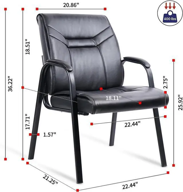 Alt view image 3 of 7 - Big Tall Wide Office Guest Chair Heavy Duty 500lbs Leather Comfy Side Reception Chairs with Arms No Wheels, Executive Bariatric Lobby for Meeting Conference Waiting Room Stationary 4PACK by DT