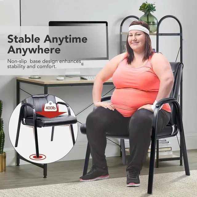 Alt view image 5 of 7 - Big Tall Wide Office Guest Chair Heavy Duty 500lbs Leather Comfy Side Reception Chairs with Arms No Wheels, Executive Bariatric Lobby for Meeting Conference Waiting Room Stationary 4PACK by DT