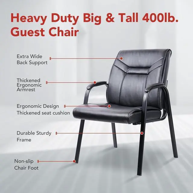 Alt view image 6 of 7 - Big Tall Wide Office Guest Chair Heavy Duty 500lbs Leather Comfy Side Reception Chairs with Arms No Wheels, Executive Bariatric Lobby for Meeting Conference Waiting Room Stationary 4PACK by DT