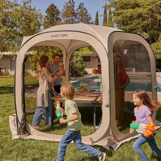 Alt view image 3 of 6 - Screen House Tent Pop-Up, Portable Room Canopy Instant 12 x FT with Carry Bag for Patio, Backyard, Deck & Outdoor Activities, Brown by DT