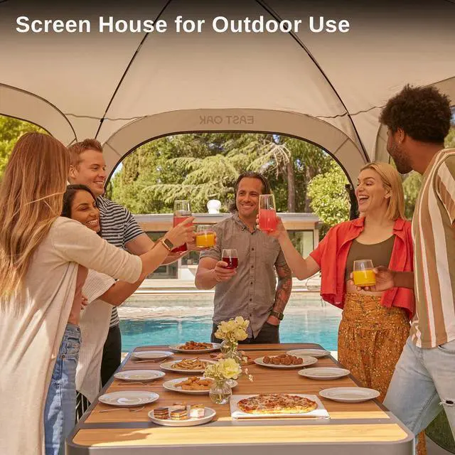 Alt view image 5 of 6 - Screen House Tent Pop-Up, Portable Room Canopy Instant 12 x FT with Carry Bag for Patio, Backyard, Deck & Outdoor Activities, Brown by DT