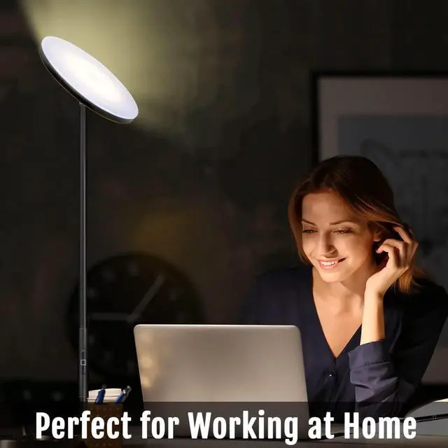 Alt view image 2 of 7 - Floor Lamp,30W/2400LM Sky LED Modern Torchiere 3 Color Temperatures Super Bright Lamps-Tall Standing Pole Light with Remote & Touch Control for Living Room,Bed Room,Office (Black-Gold) by DT