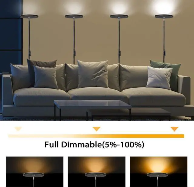 Alt view image 6 of 7 - Floor Lamp,30W/2400LM Sky LED Modern Torchiere 3 Color Temperatures Super Bright Lamps-Tall Standing Pole Light with Remote & Touch Control for Living Room,Bed Room,Office (Black-Gold) by DT