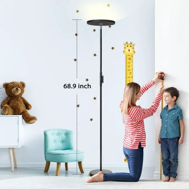 Alt view image 7 of 7 - Floor Lamp,30W/2400LM Sky LED Modern Torchiere 3 Color Temperatures Super Bright Lamps-Tall Standing Pole Light with Remote & Touch Control for Living Room,Bed Room,Office (Black-Gold) by DT