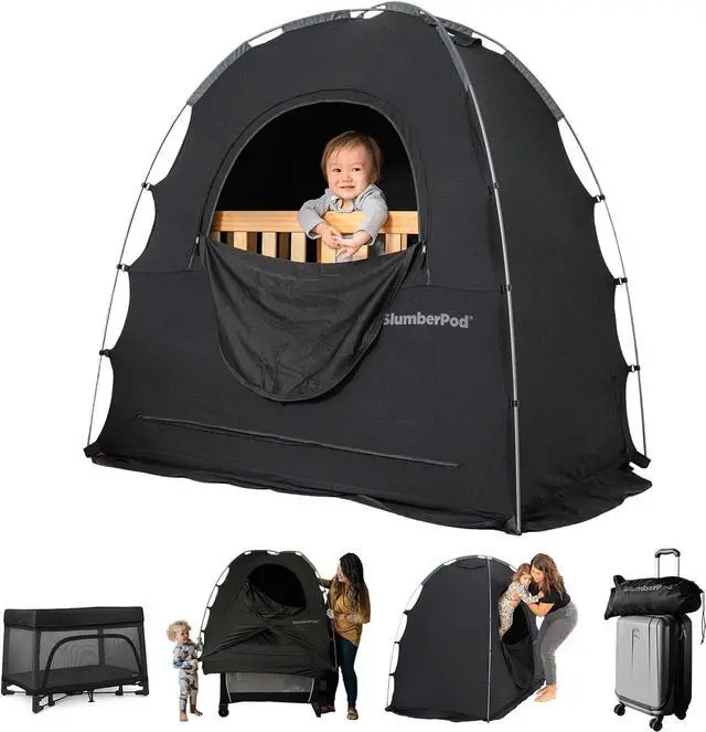 Main image of The Original Blackout Sleep Tent Travel Essential for Babies and Toddlers, Mini Crib Pack N Play Cover, Pod Kids with Monitor Pouch Fan Pouch, Blocks 95%+ Light, Black by DT