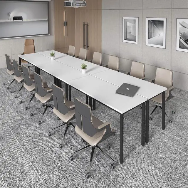 Main image of Conference Tables 14ft Office Computer Desk for Meeting Room Study Writing Printer Table 16 People Rustic Modern White 6PCS (165.3"x47.2"x29.5") by DT