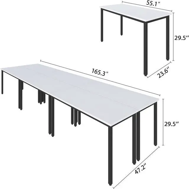 Alt view image 2 of 6 - Conference Tables 14ft Office Computer Desk for Meeting Room Study Writing Printer Table 16 People Rustic Modern White 6PCS (165.3"x47.2"x29.5") by DT