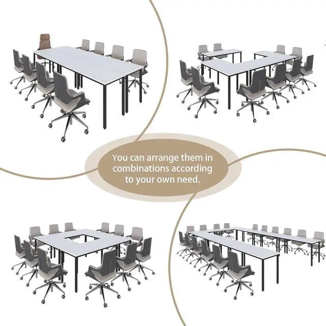 Alt view image 4 of 6 - Conference Tables 14ft Office Computer Desk for Meeting Room Study Writing Printer Table 16 People Rustic Modern White 6PCS (165.3"x47.2"x29.5") by DT