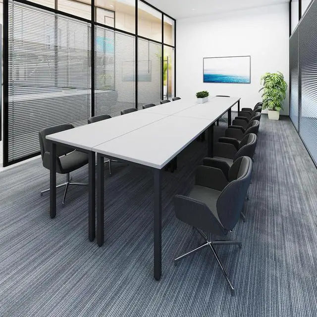 Alt view image 6 of 6 - Conference Tables 14ft Office Computer Desk for Meeting Room Study Writing Printer Table 16 People Rustic Modern White 6PCS (165.3"x47.2"x29.5") by DT