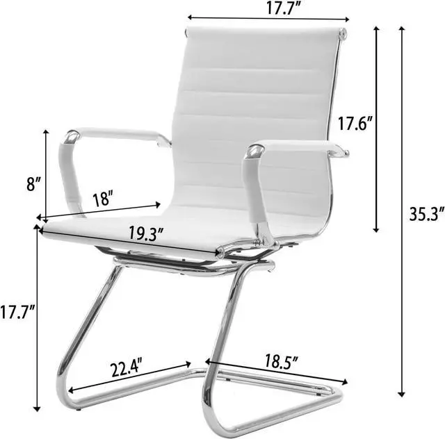Alt view image 3 of 7 - Waiting Room Chairs Leather Office Guest Chair Mid Back Reception with Sled Base for Meeting/Patient/Conference Room, White Set of 4 by DT