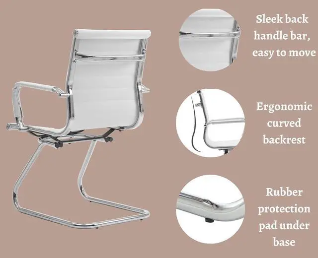 Alt view image 4 of 7 - Waiting Room Chairs Leather Office Guest Chair Mid Back Reception with Sled Base for Meeting/Patient/Conference Room, White Set of 4 by DT