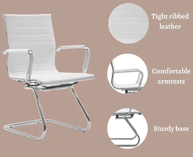 Alt view image 5 of 7 - Waiting Room Chairs Leather Office Guest Chair Mid Back Reception with Sled Base for Meeting/Patient/Conference Room, White Set of 4 by DT