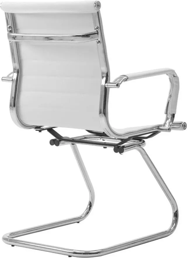 Alt view image 7 of 7 - Waiting Room Chairs Leather Office Guest Chair Mid Back Reception with Sled Base for Meeting/Patient/Conference Room, White Set of 4 by DT