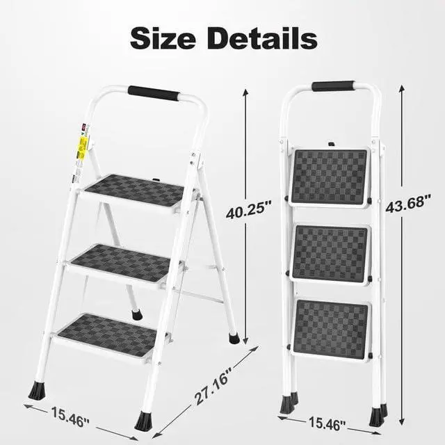 Alt view image 7 of 7 - 3 Step Ladder,3 Stool for Adults Folding with Cushioned Handle Wide Anti-Slip Pedal Ergonomic Design by DT