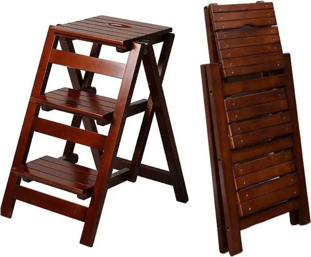 Main image of 3 Step Stool Wooden Folding Ladder Chair Thickened Library Stair Portable Light Garden Tool Maximum Load 337bl by DT