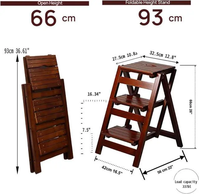 Alt view image 2 of 7 - 3 Step Stool Wooden Folding Ladder Chair Thickened Library Stair Portable Light Garden Tool Maximum Load 337bl by DT