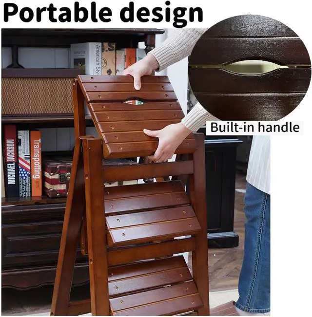 Alt view image 3 of 7 - 3 Step Stool Wooden Folding Ladder Chair Thickened Library Stair Portable Light Garden Tool Maximum Load 337bl by DT