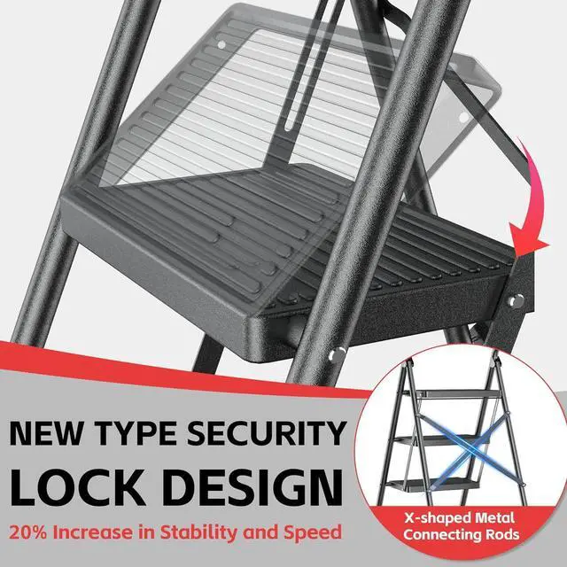 Alt view image 2 of 4 - Step Ladder Foldable Folding Stool - for Home Adults Kitchen 3 Stepping Extension Tall Heavy Duty with Handrails Closet Stepstool Stair Ladders Extendable Stepladder Indoor House 600Lbs by DT
