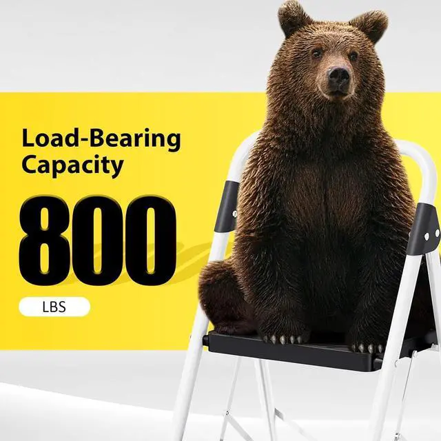 Alt view image 4 of 7 - 4 Step Folding Ladder, 800lbs Capacity Stool with Safety Lock, Non-Skid Wide Pedals, and Handrail, Lightweight, Household Ladder for Home, Kitchen, Pantry, Closets, Office Use, White by DT