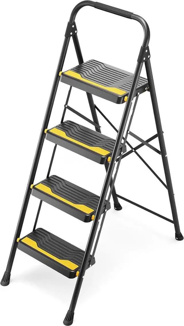 Main image of 4 Step Ladder, Heavy-Duty 800lb Capacity, Wide Anti-Slip Steps & Secure Handrail Compact, Folding Stool Portable Design for Home, Kitchen, Office, Pantry, Closet Use, Black by DT