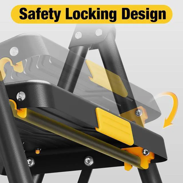 Alt view image 3 of 7 - 4 Step Ladder, Heavy-Duty 800lb Capacity, Wide Anti-Slip Steps & Secure Handrail Compact, Folding Stool Portable Design for Home, Kitchen, Office, Pantry, Closet Use, Black by DT