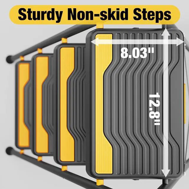 Alt view image 2 of 7 - 4 Step Ladder, Heavy-Duty 800lb Capacity, Wide Anti-Slip Steps & Secure Handrail Compact, Folding Stool Portable Design for Home, Kitchen, Office, Pantry, Closet Use, Black by DT
