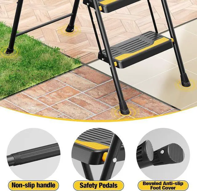 Alt view image 5 of 7 - 4 Step Ladder, Heavy-Duty 800lb Capacity, Wide Anti-Slip Steps & Secure Handrail Compact, Folding Stool Portable Design for Home, Kitchen, Office, Pantry, Closet Use, Black by DT