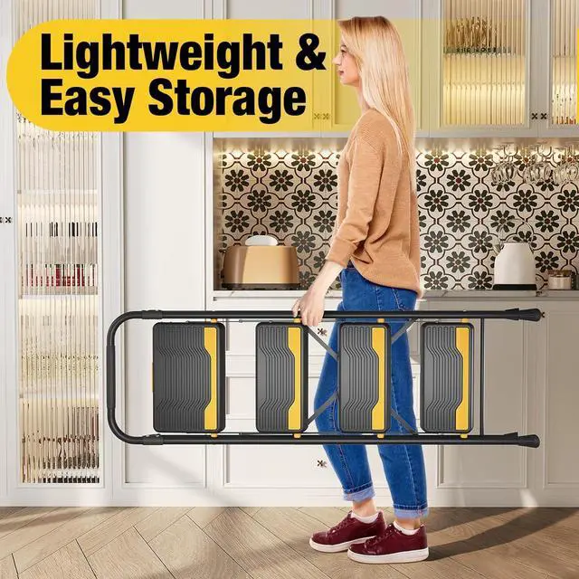 Alt view image 6 of 7 - 4 Step Ladder, Heavy-Duty 800lb Capacity, Wide Anti-Slip Steps & Secure Handrail Compact, Folding Stool Portable Design for Home, Kitchen, Office, Pantry, Closet Use, Black by DT