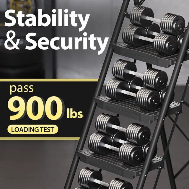 Alt view image 4 of 7 - 4 Step Ladder with Tool Platform, Sturdy Stool, Anti-Slip Wide Pedals, Handrail, Foldable Ladder, Pass 900LBS Testing, Multi-Use for Home, Garage, Garden, Painting, Black by DT