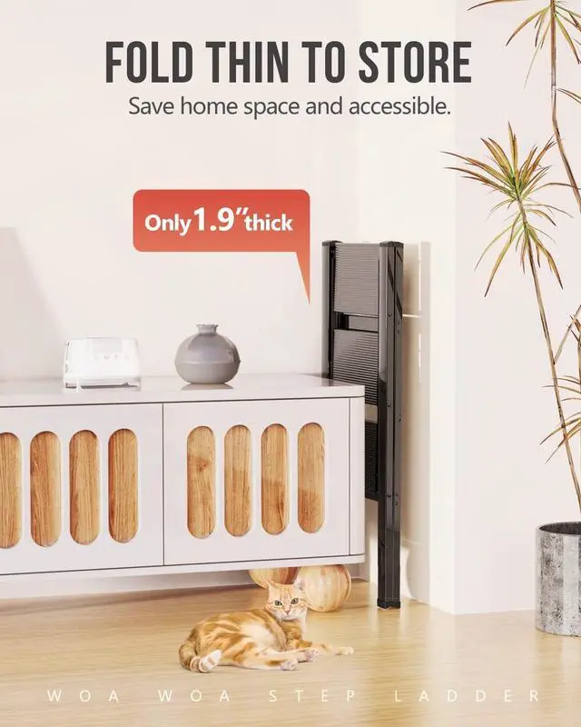 Alt view image 4 of 7 - 3 Step Ladder, Foldable Stool, Anum Lightweight Ladder for Home Kitchen Closet, Anti-Slip Pedals, Ease of Folding, Portable, 300lbs Capacity - Black by DT