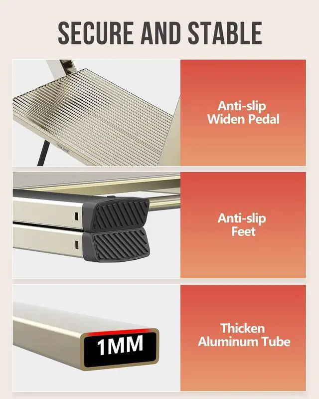 Alt view image 5 of 7 - 2 Step Ladder, Foldable Stool, Anum Lightweight Ladder for Home Kitchen Closet, Anti-Slip Pedals, Ease of Folding, Portable, 300lbs Capacity - Gold by DT