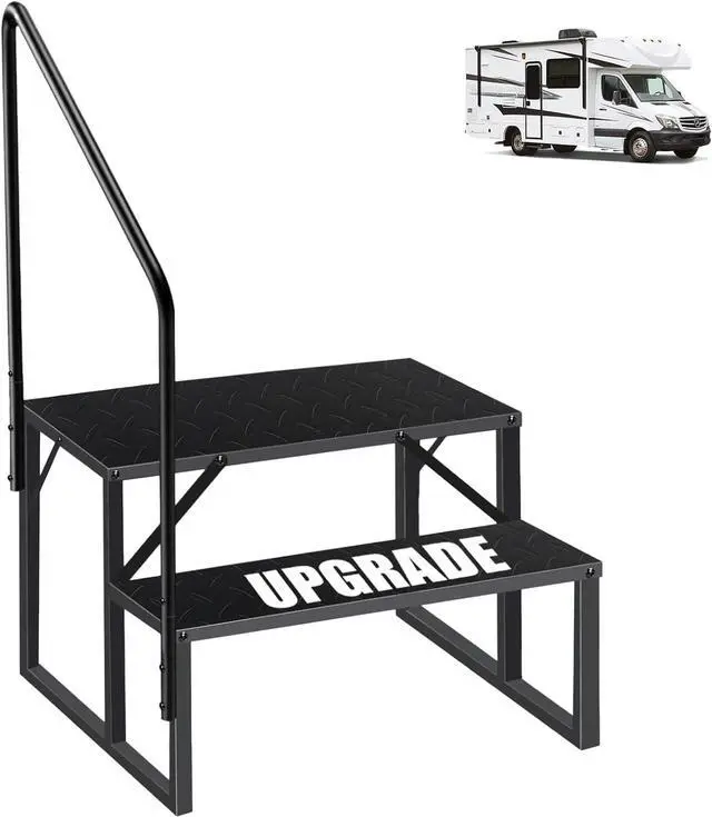 Main image of RV Steps with Handrail, Hot Tub Handrail 2 Step Ladder, Stairs 660 lbs Load Capacity Anti-Slip Panel, Camper for Spa, Travel Trailers, Home and Porch(1 handrail) by DT