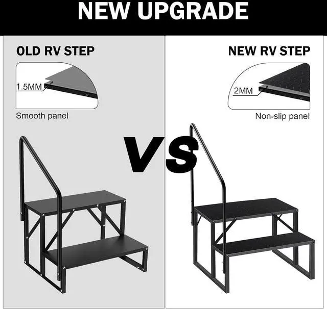 Alt view image 2 of 6 - RV Steps with Handrail, Hot Tub Handrail 2 Step Ladder, Stairs 660 lbs Load Capacity Anti-Slip Panel, Camper for Spa, Travel Trailers, Home and Porch(1 handrail) by DT