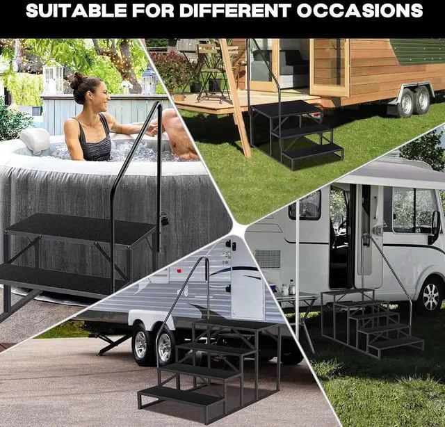 Alt view image 6 of 6 - RV Steps with Handrail, Hot Tub Handrail 2 Step Ladder, Stairs 660 lbs Load Capacity Anti-Slip Panel, Camper for Spa, Travel Trailers, Home and Porch(1 handrail) by DT