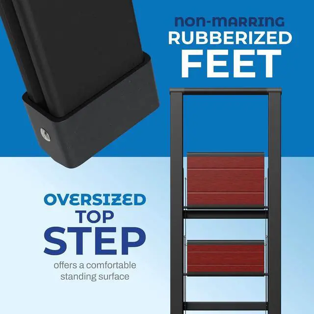 Alt view image 4 of 7 - Step Ladder 3 Folding, Decorative - Beautiful Mahogany & Black Anum, Ultra Slim Profile, Anti Slip Steps, Sturdy-Portable for Home, Office, Kitchen, Photography Use,by by DT